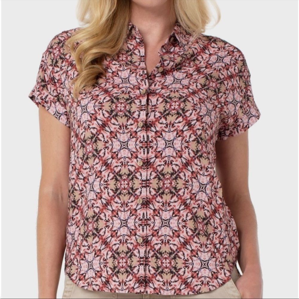 NWT Liverpool rolled sleeve abstract blouse xs